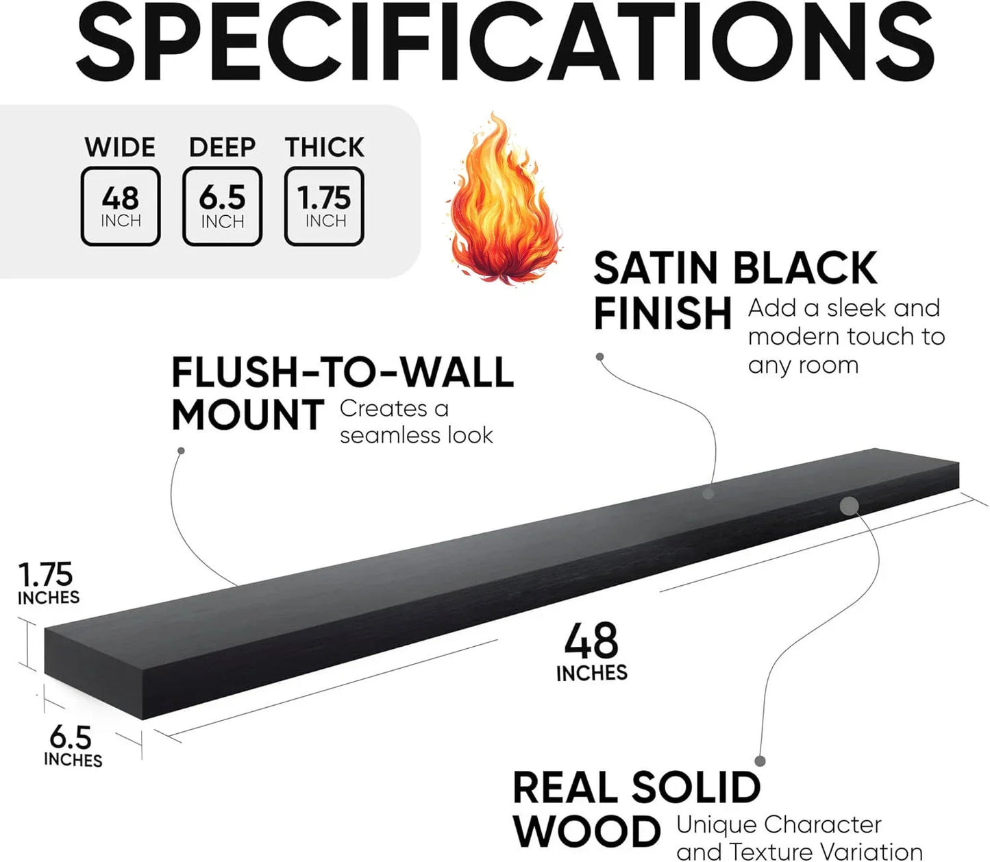 48-Inch Modern Wall Shelves with Hidden Heavy-Duty Brackets (Set of 2)