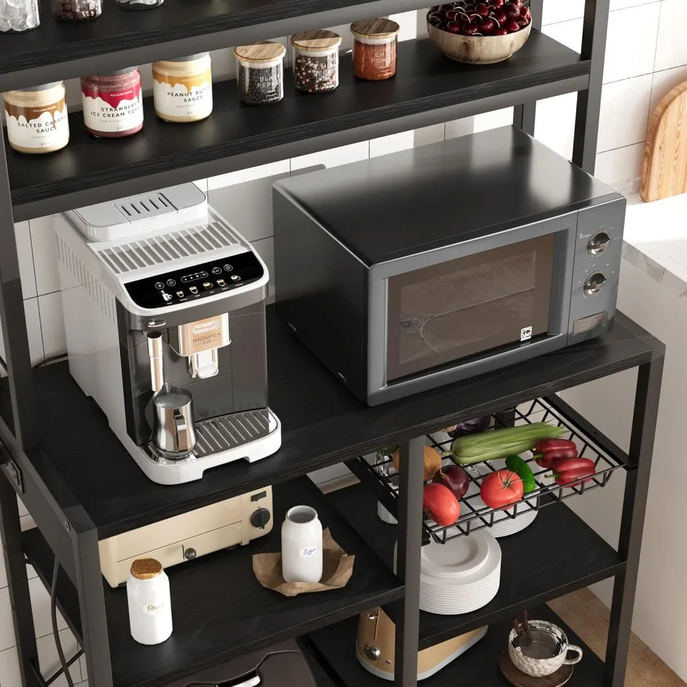 Spacious Steel Framed Bakers Rack with Power Strip