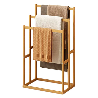 Wood Vertical Towel Rack | 3-Tier Freestanding Floor Towel Stand with Storage