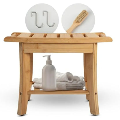 Bamboo Shower Stool with Shelf