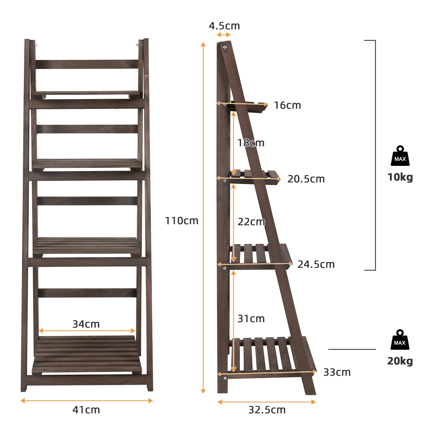 Folding 4-Tier Wooden Ladder Display Shelf