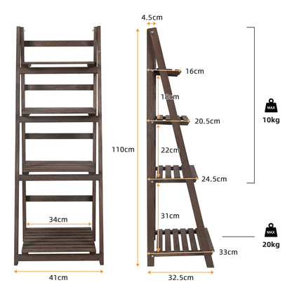 Folding 4-Tier Wooden Ladder Display Shelf
