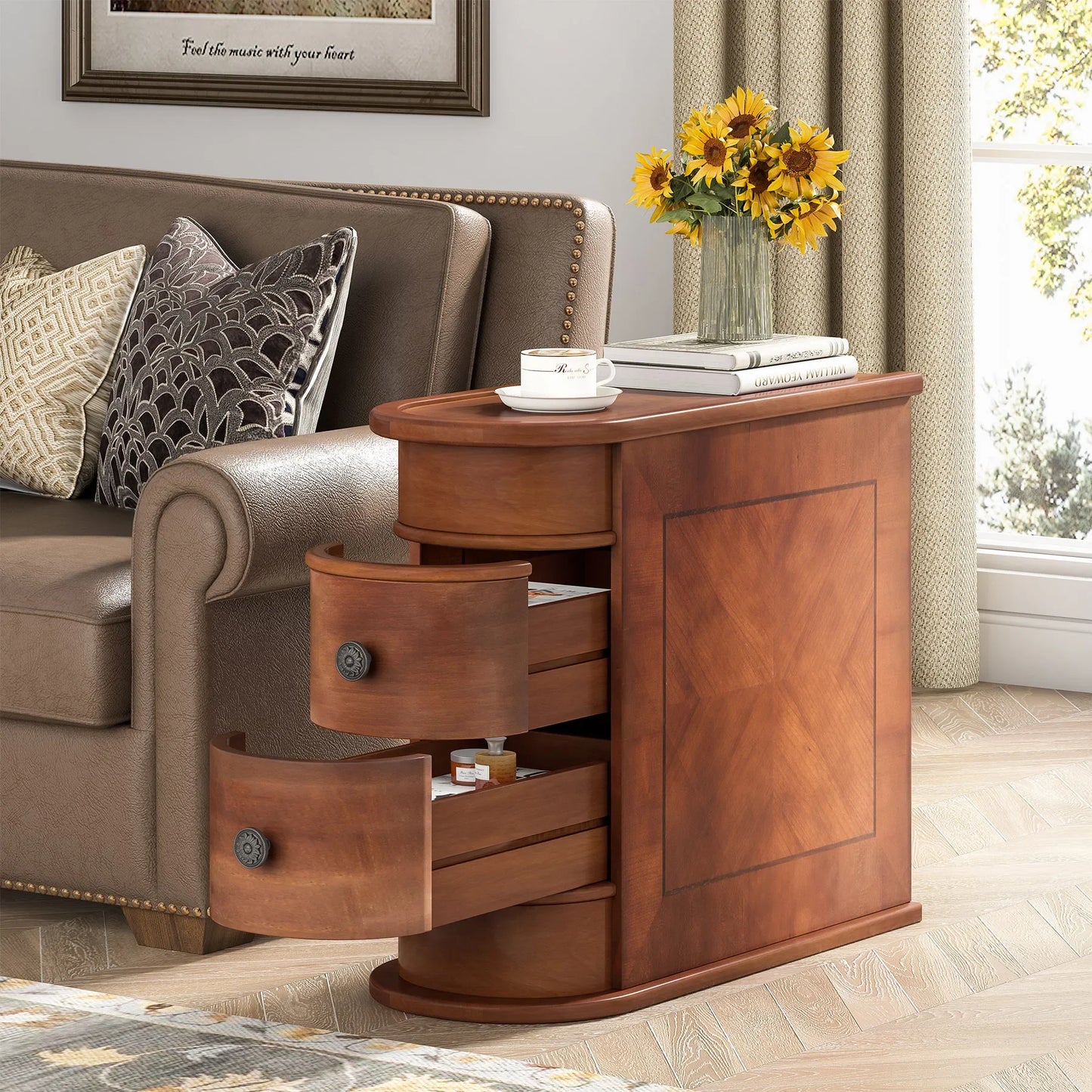 Solid Wood Rounded Side or End Table with Storage