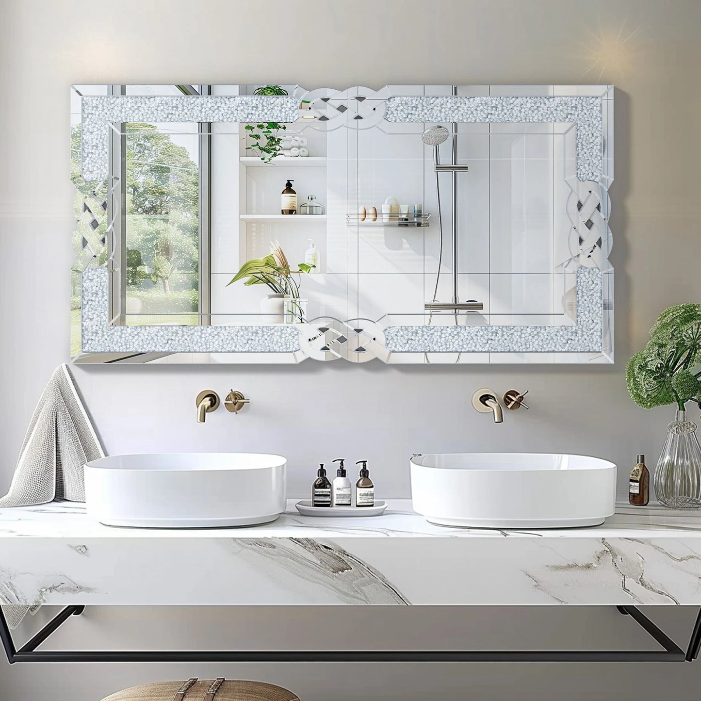 Decorative Silver & Crystal Frame Wall Mirror