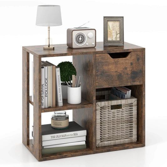 Cube Bookcase with Drawers | 4-Cube Storage Shelf
