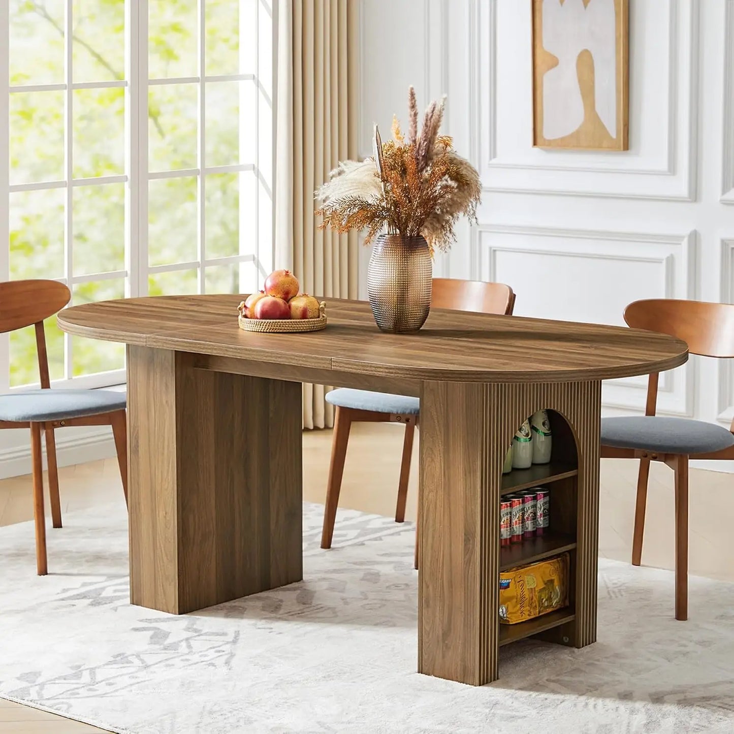 Expandable Dining Room Table with Fluted Base