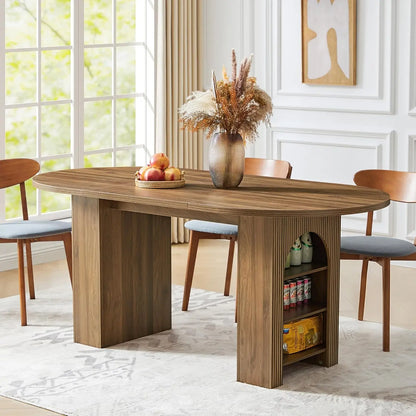 Expandable Dining Room Table with Fluted Base