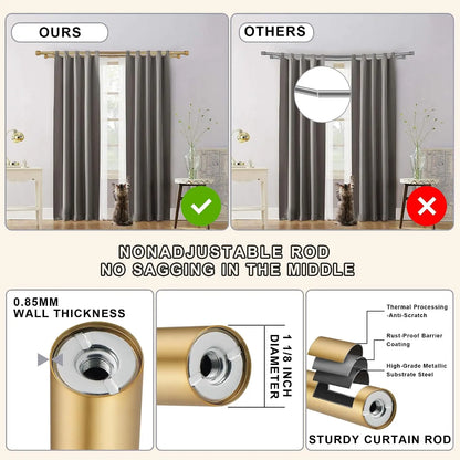 Premium Double Curtain Rod Set | Heavy-Duty Brushed Gold Drapery Rod