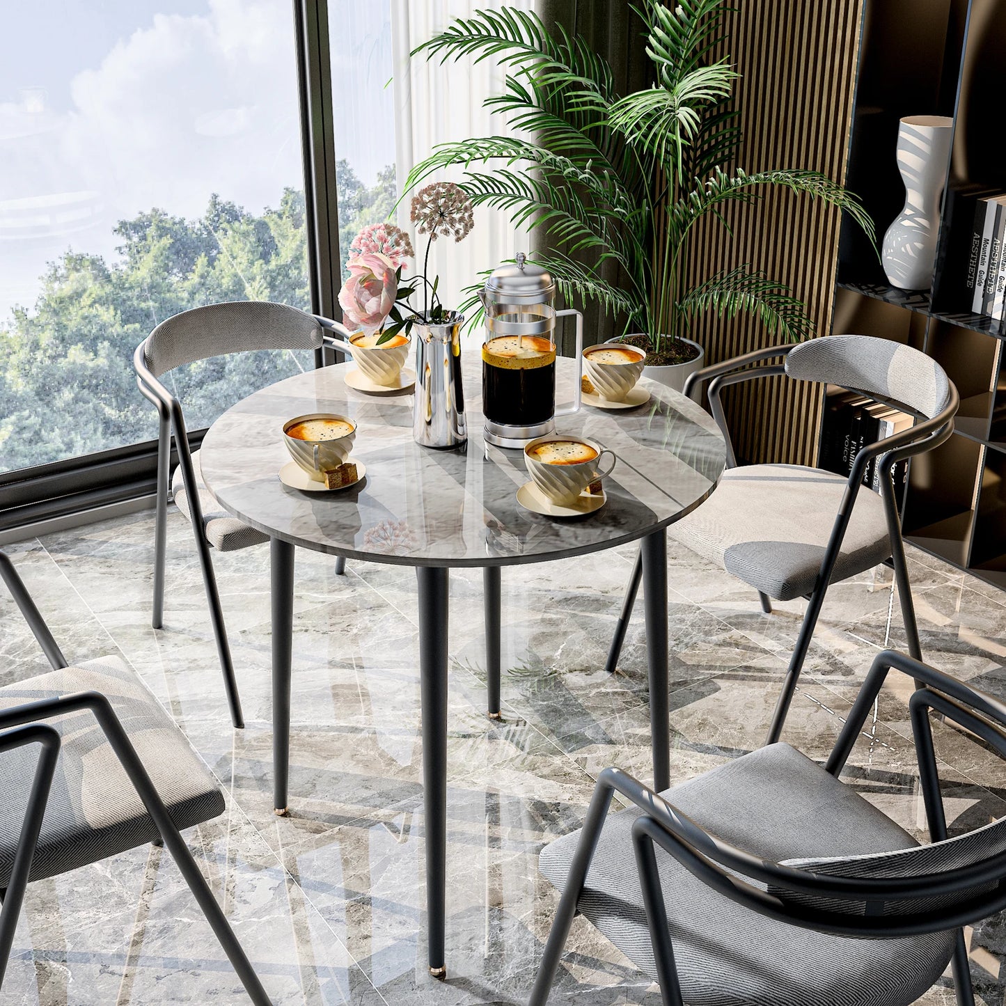 32 Inch Round Sintered Stone Dining Table for 2–4 People