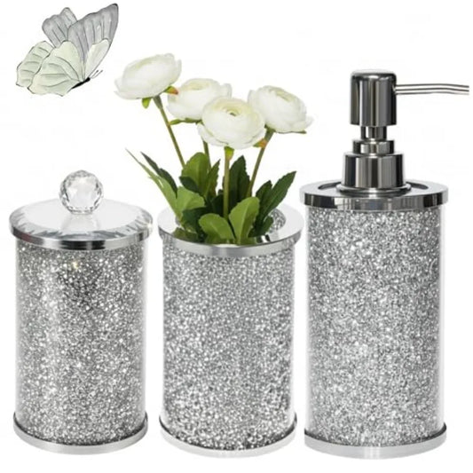 Luxury Glass Bathroom Accessory Set with Soap Dispenser & Tumbler