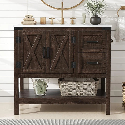 Rustic Farmhouse Style Bathroom Vanity with Sink