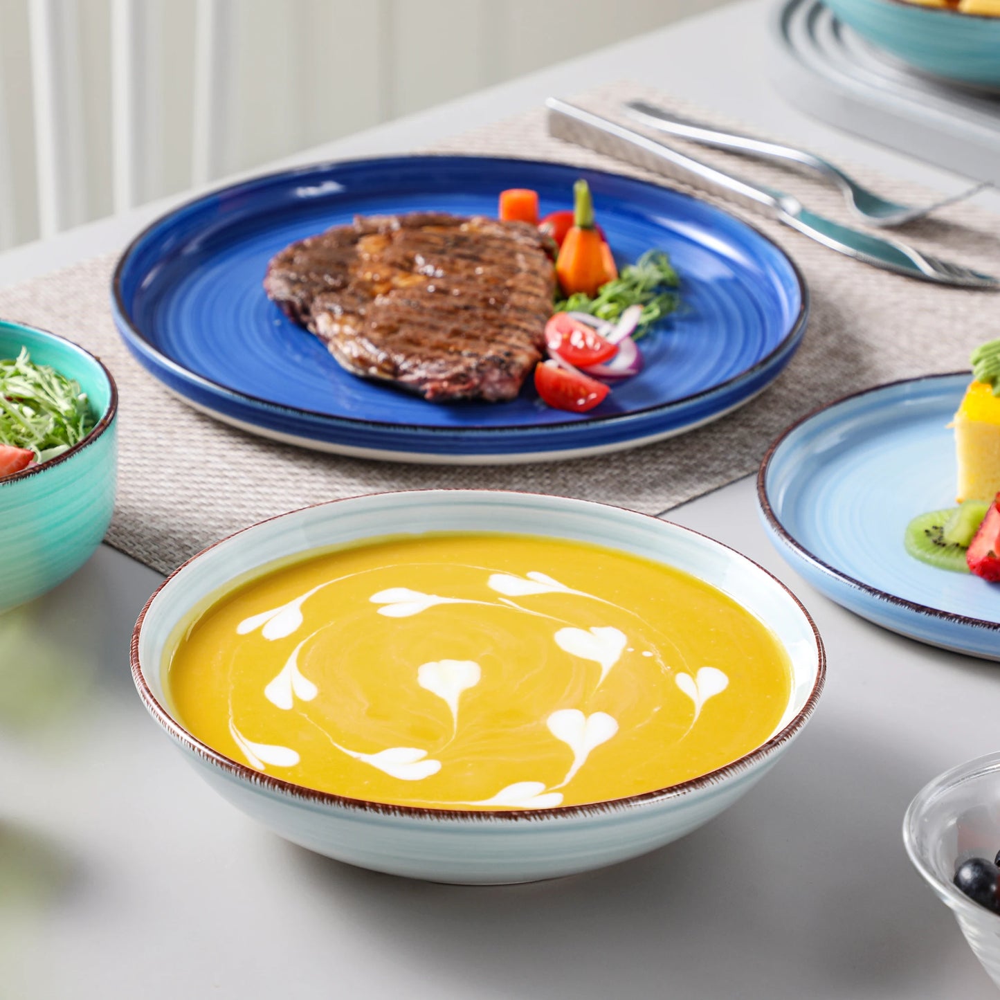 Hand-Painted Ceramic Dinnerware Set | Bonita Blue Swirl Stoneware Collection