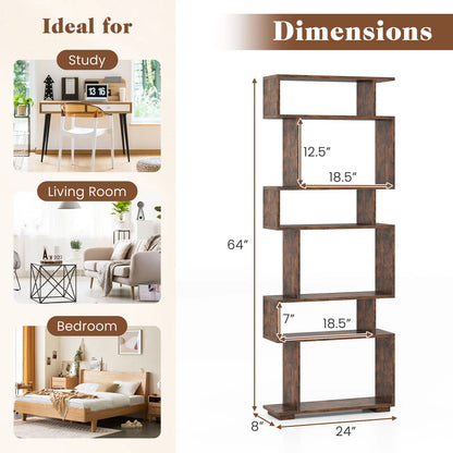 6-Tier S-Shaped Bookshelf | Modern Geometric Room Divider