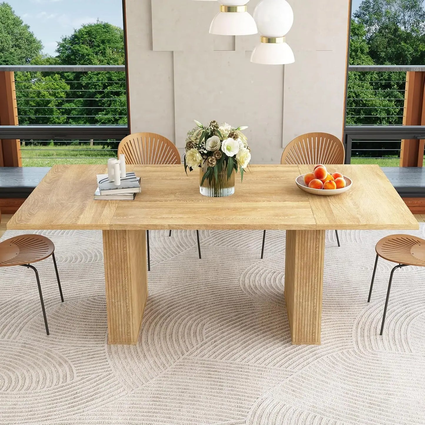 Expandable Dining Room Table with Fluted Base