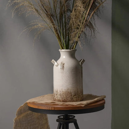 Distressed White Ceramic Vase, Rustic Farmhouse Decor
