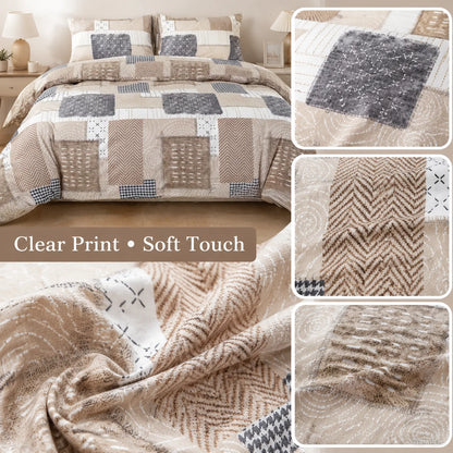 Boho Patchwork Duvet Cover Set | Soft Farmhouse Geometric Bedding