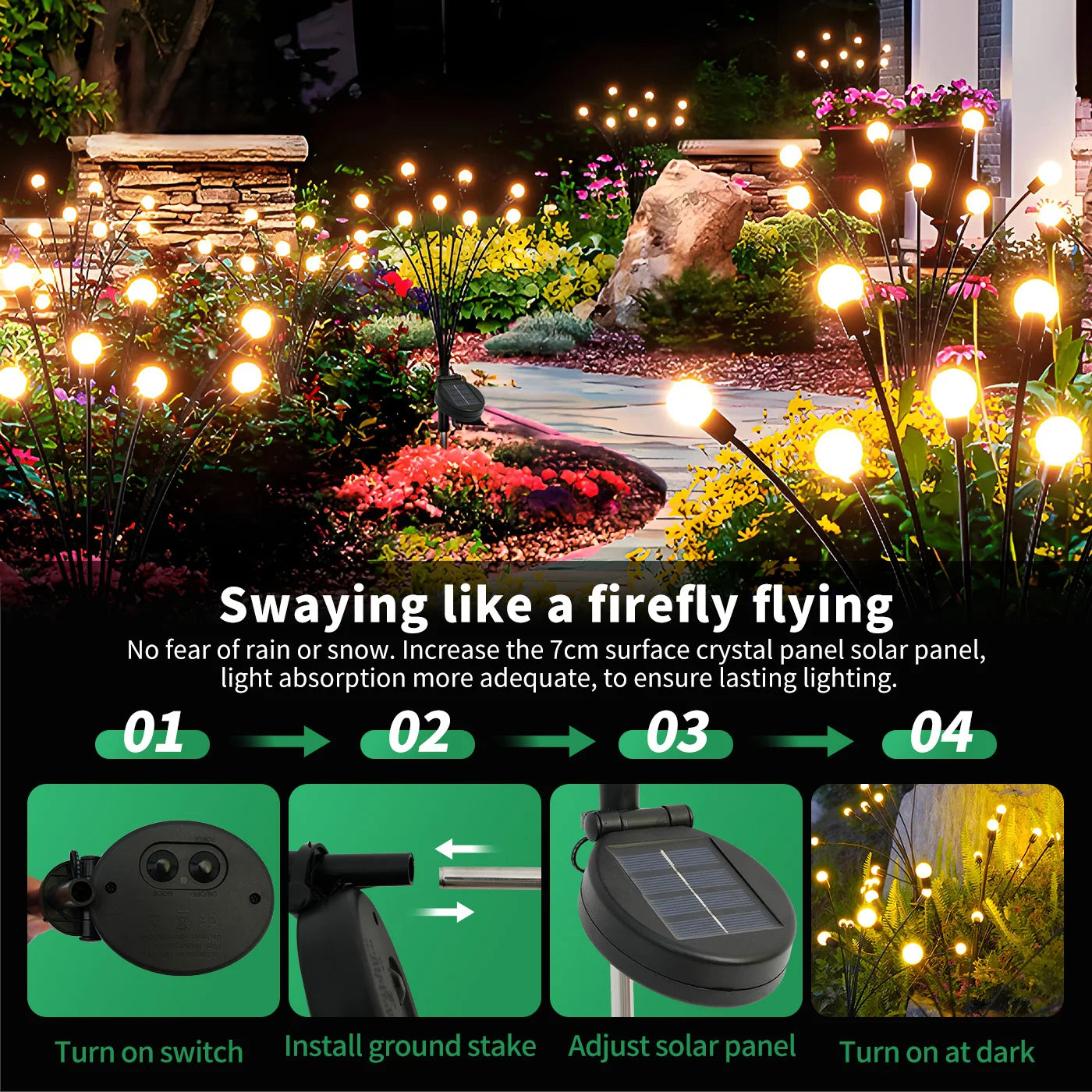 Solar-Powered Firefly LED Decorative Lights