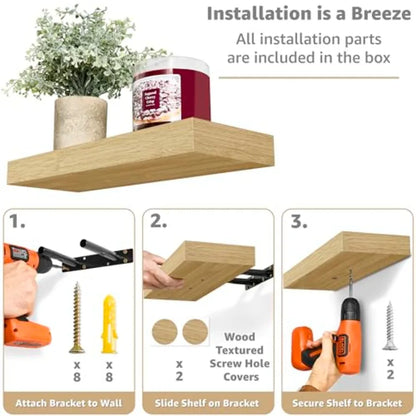 4-Pack Maple Wood Floating Shelf Set