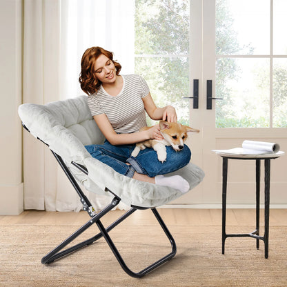 Cozy Folding Saucer Chair with Soft Faux Fur