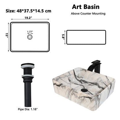 Marble Pattern Ceramic Bathroom Vessel Sink with Faucet