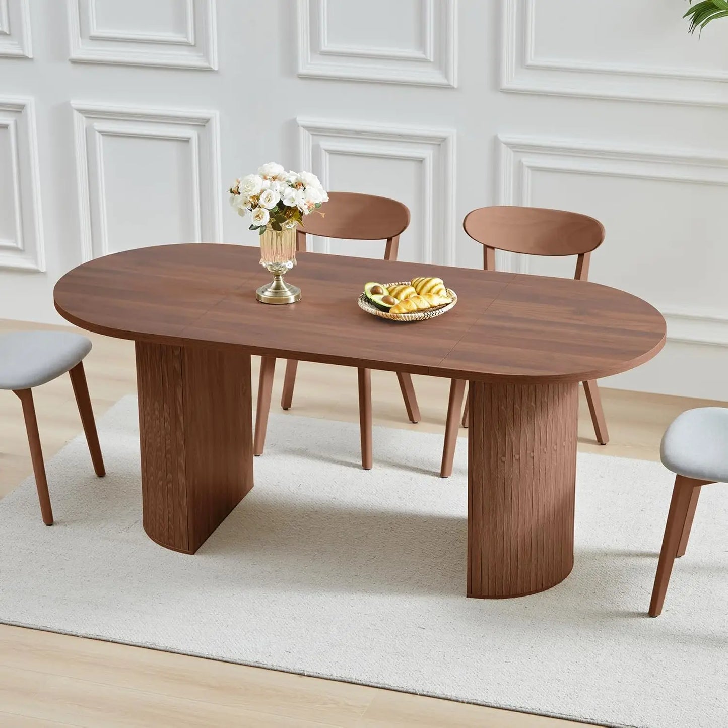 Expandable Dining Room Table with Fluted Base