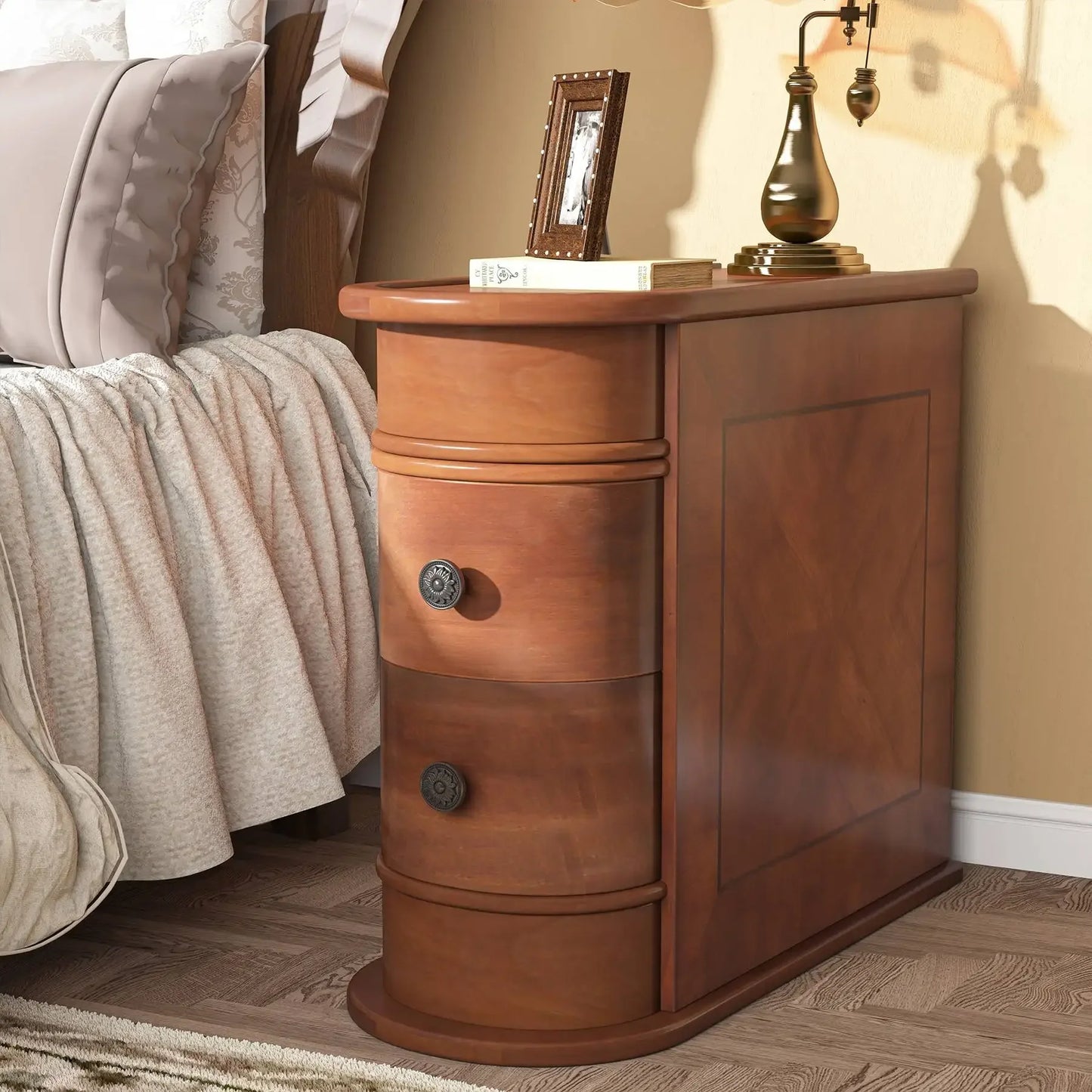 Solid Wood Rounded Side or End Table with Storage