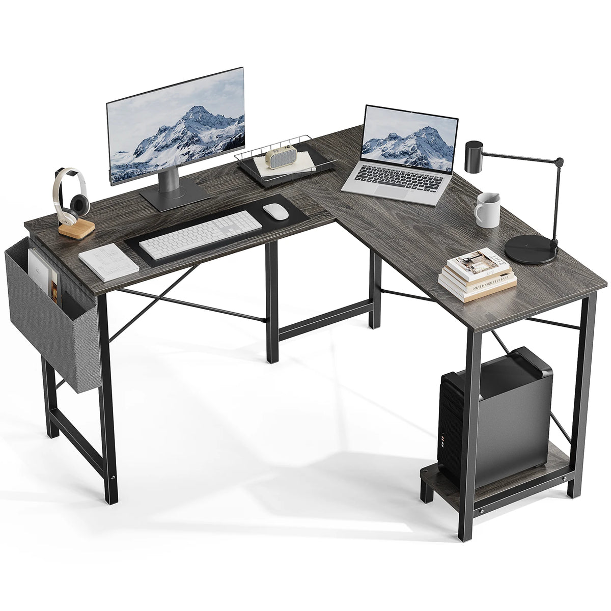L-Shaped Gaming Computer Desk | Modern Office Desk with CPU Stand