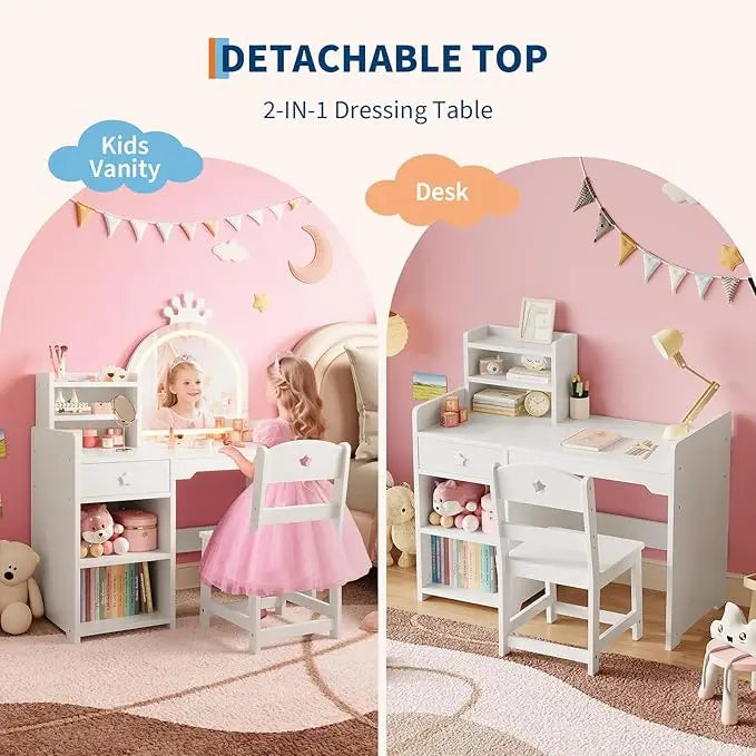 Princess Vanity with Lights, Toddler Desk & Chair Set