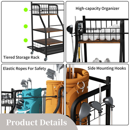 Multifunctional Metal Storage Shelf, Sports Equipment Organizer with Wheels