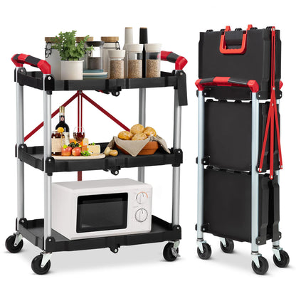 3-Tier Foldable Utility Cart | 167 lb Capacity Rolling Storage