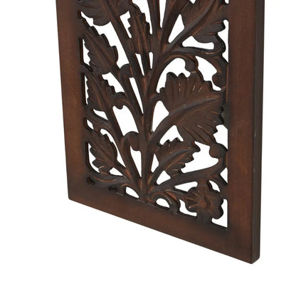 Handmade Carved Wooden Acanthus Wall Décor | 36" Brown Floral Leaf Wall Art