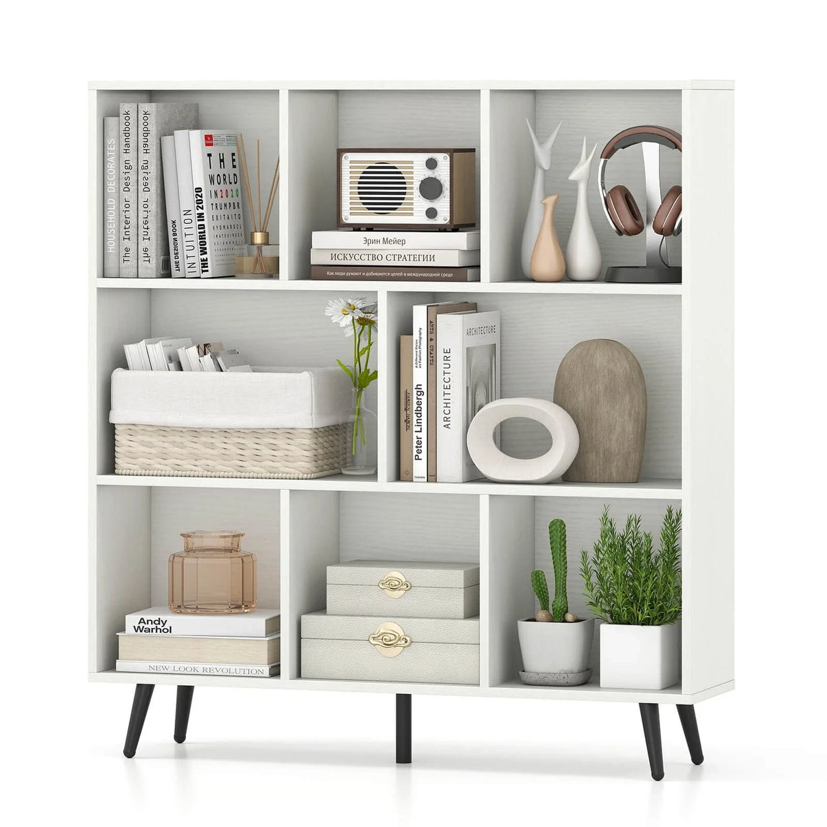 Cube Bookcase with Drawers | 4-Cube Storage Shelf