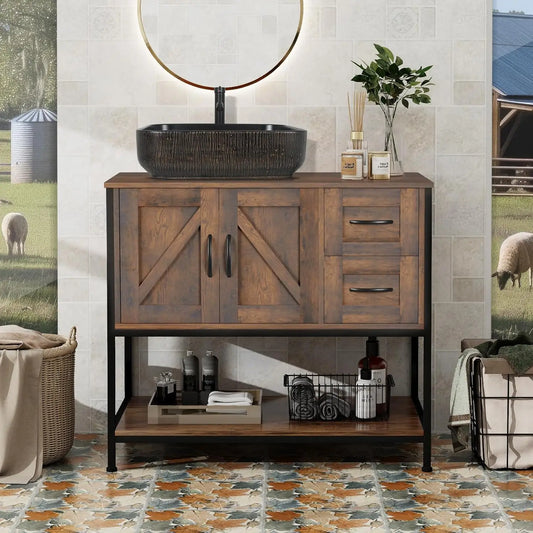 Rustic Bathroom Vanity with Ceramic Sink