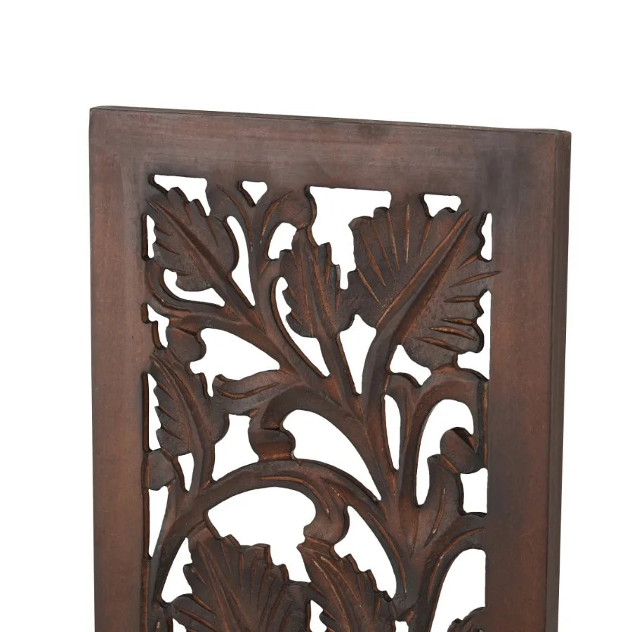 Handmade Carved Wooden Acanthus Wall Décor | 36" Brown Floral Leaf Wall Art