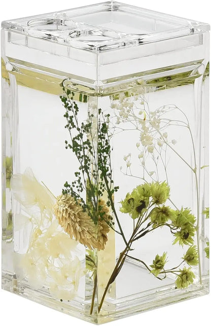 5-Piece Acrylic Bathroom Accessory Set | Botanical Soap Dispenser & Toothbrush Holder