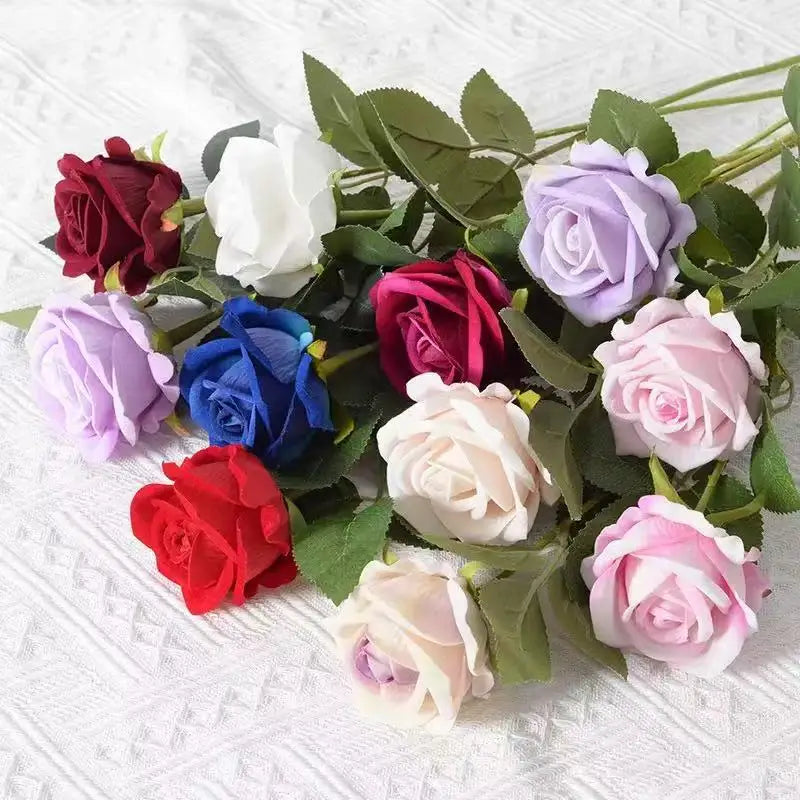 Velvet Artificial Rose Stems | Realistic Silk Flowers for Wedding & Home Décor