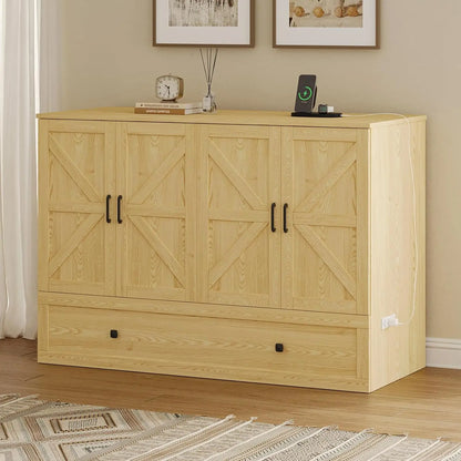 Wall Mounted Full-Size Murphy Bed with Foldable Panel and Charging Station