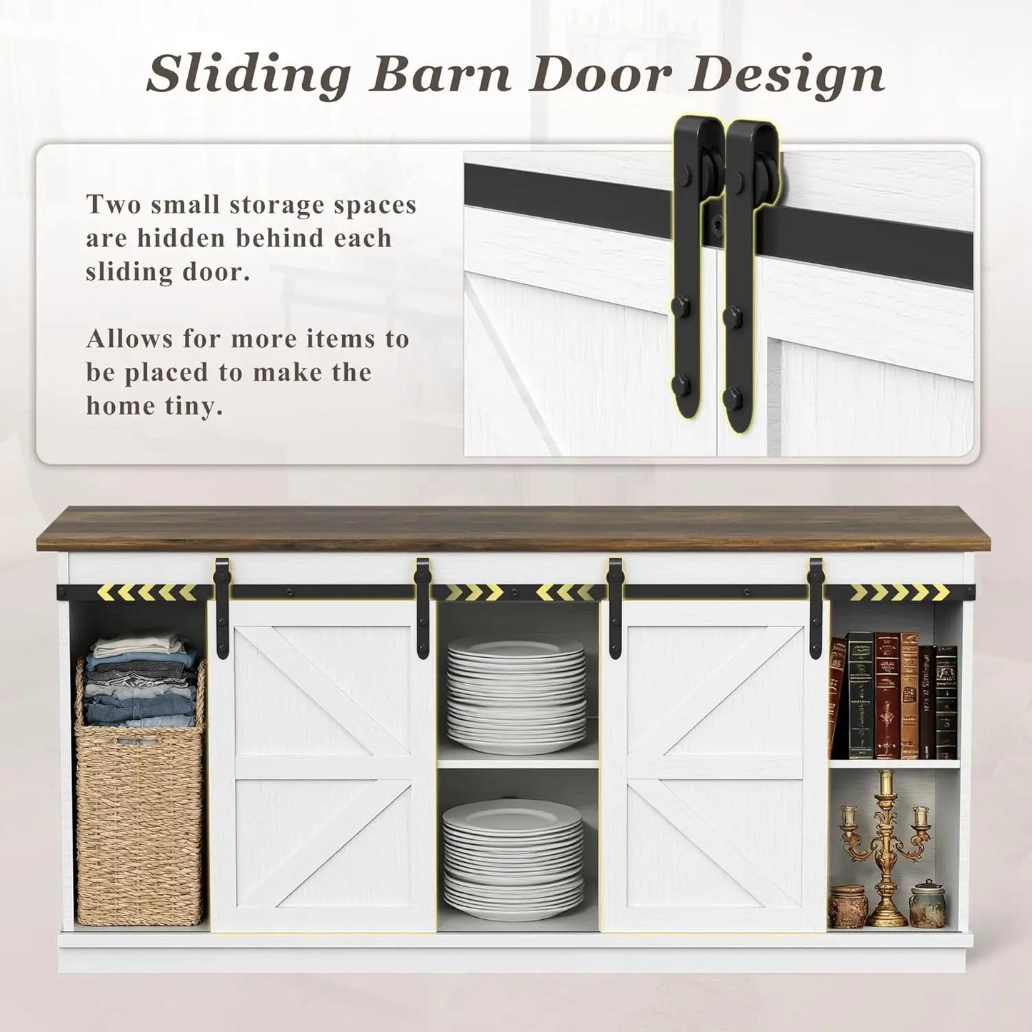 Farmhouse  Style TV Stand with Sliding Barn Doors