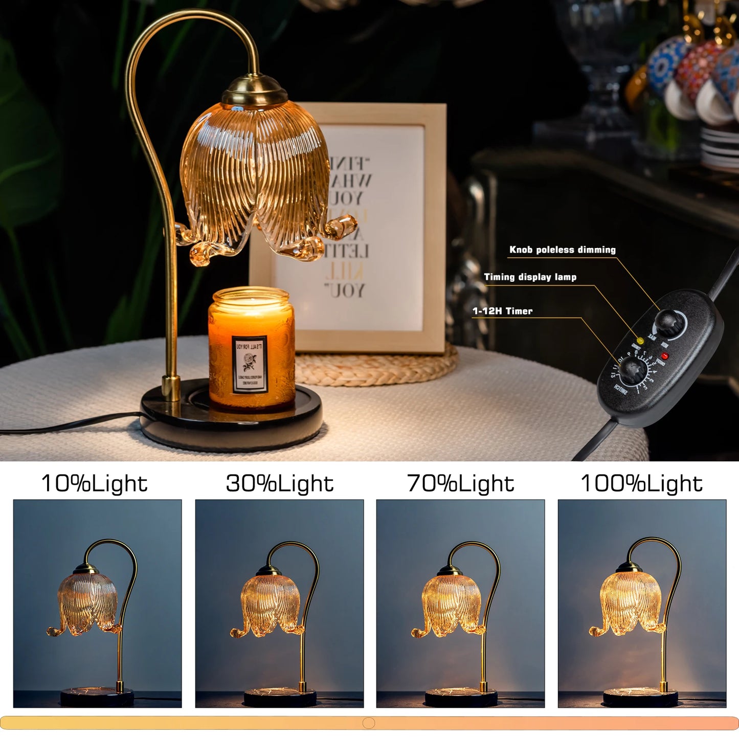 Glass Tulip Candle Warmer, French Retro Table Lamp