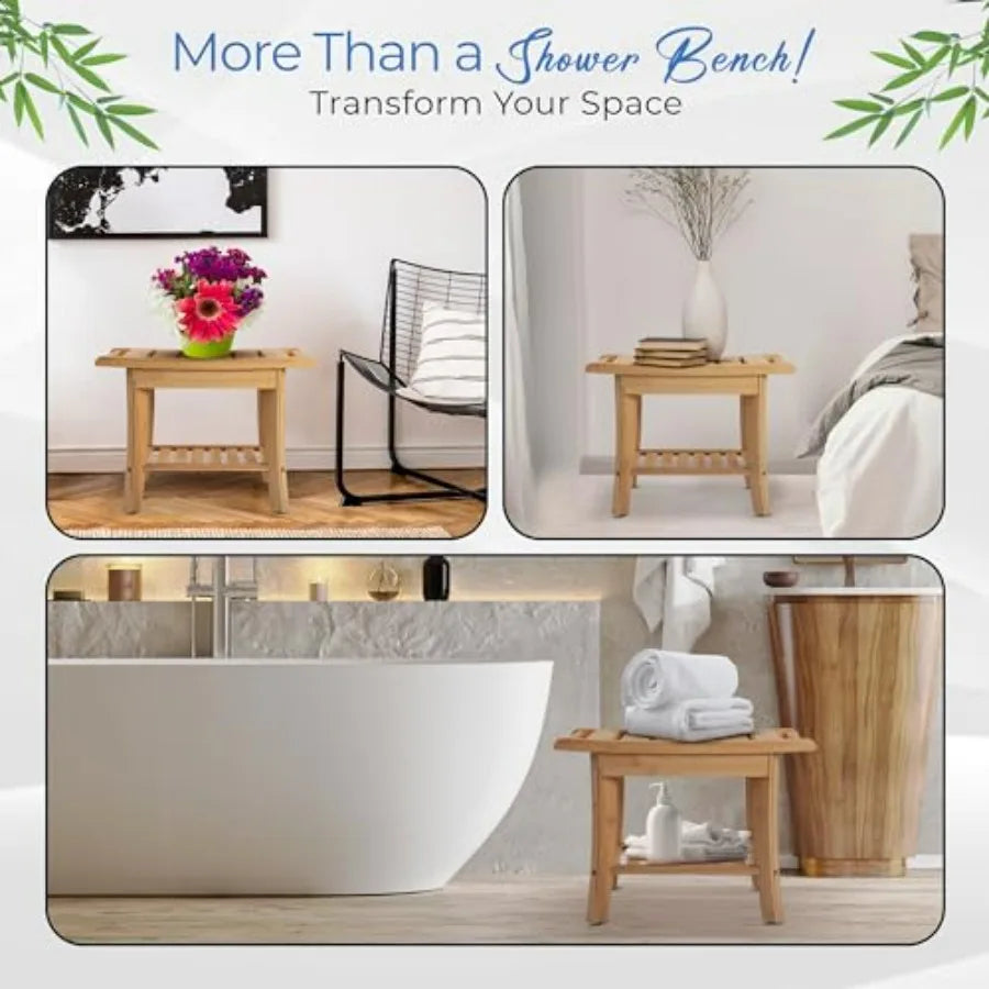 Bamboo Shower Stool with Shelf