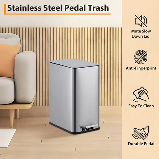 Stainless Steel Soft Close Trash Can with Pedal