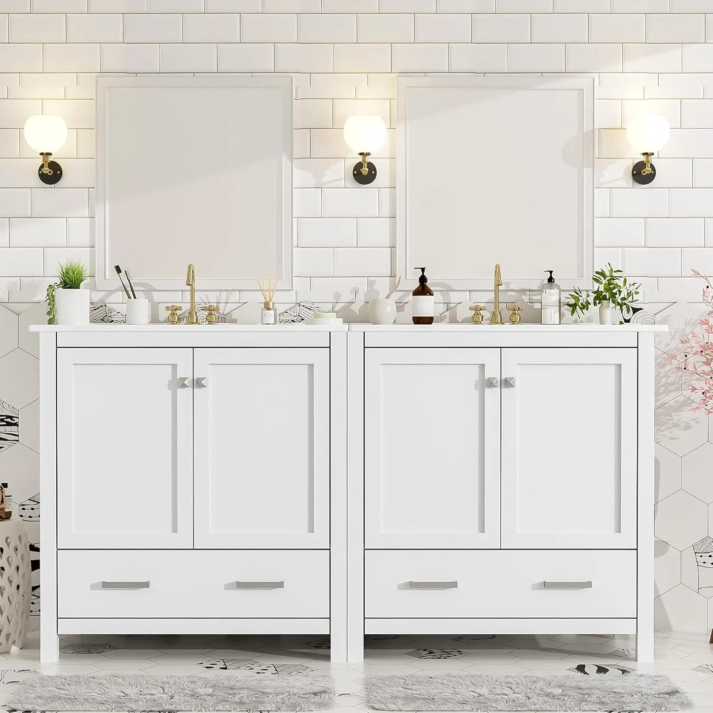 Solid Wood Dual Basin Bathroom Vanity
