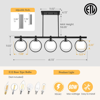 Modern 5-Light Chandelier with Glass Shades