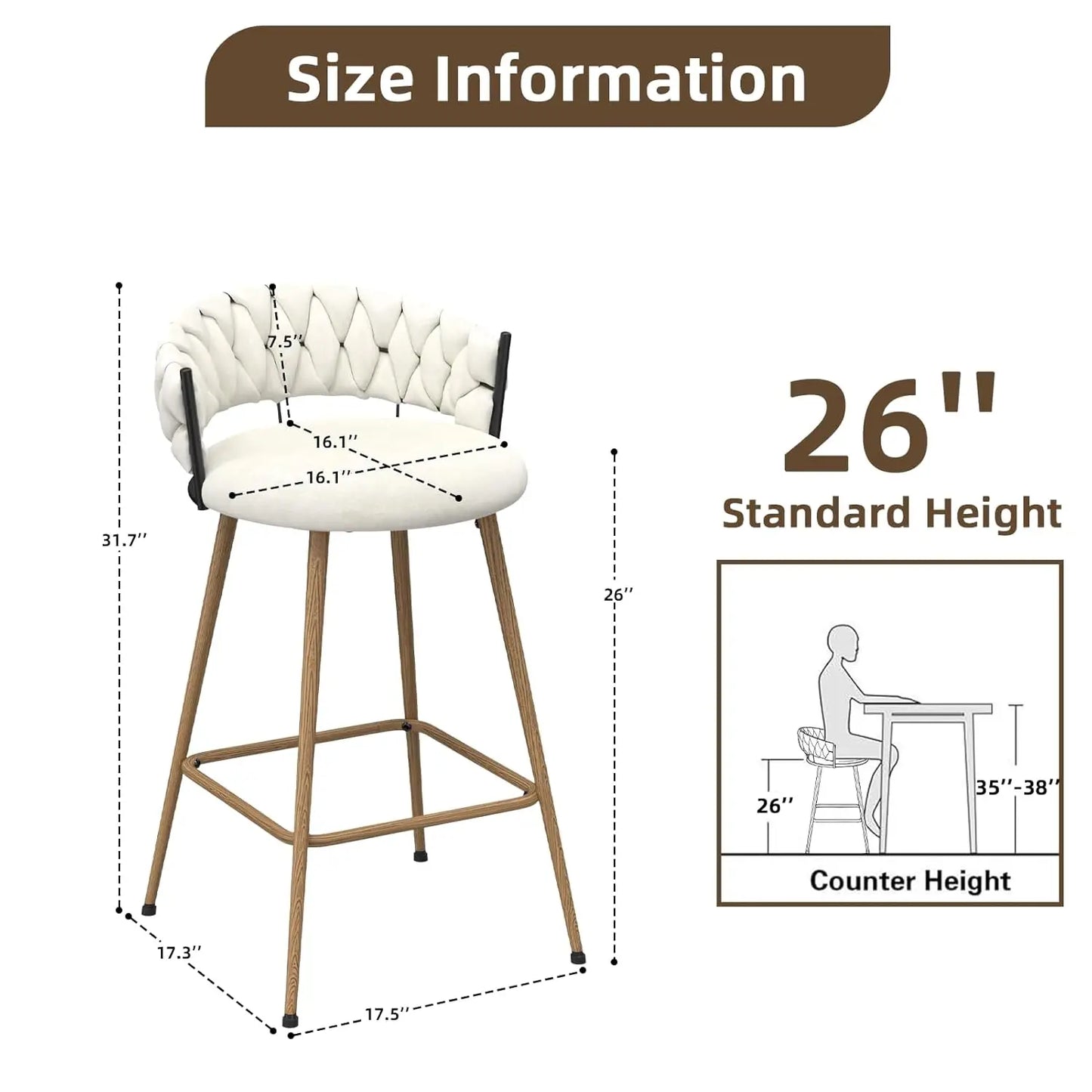 Modern Counter Height Bar Stools with Velvet Woven Backrest