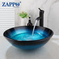 Tempered Glass Vessel Sink with Waterfall Black Faucet