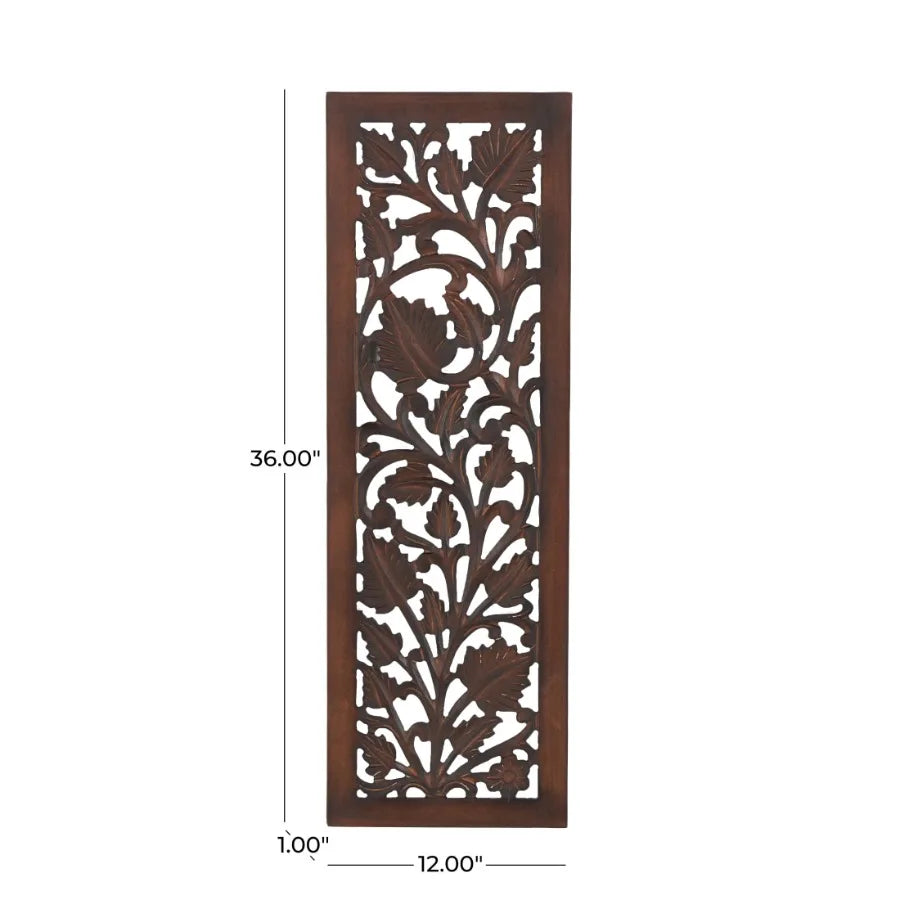 Handmade Carved Wooden Acanthus Wall Décor | 36" Brown Floral Leaf Wall Art