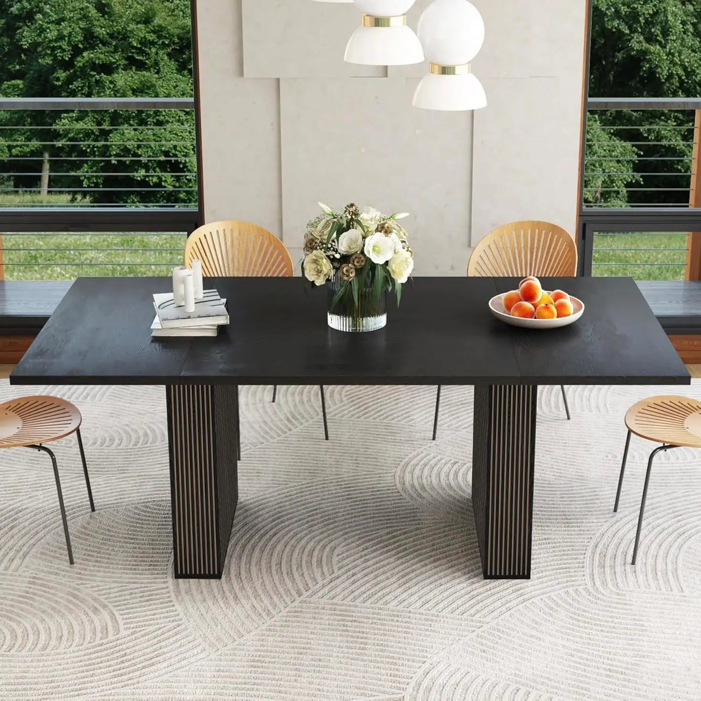 Expandable Dining Room Table with Fluted Base