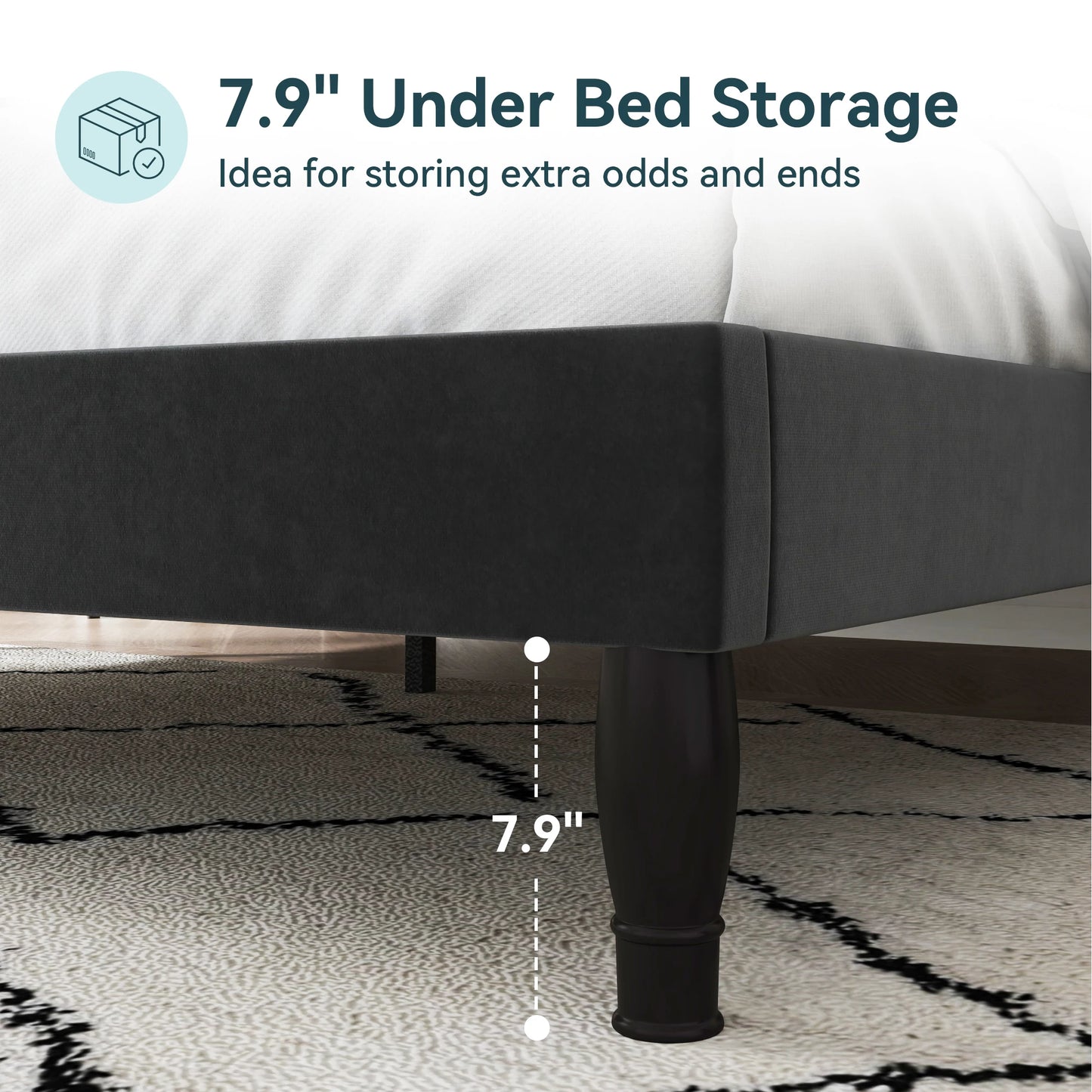 Velvet Upholstered Platform Bed with Adjustable Headboard