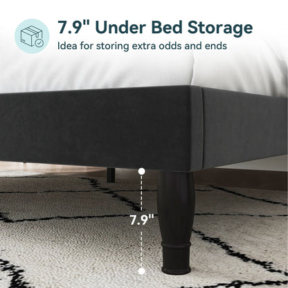 Velvet Upholstered Platform Bed with Adjustable Headboard