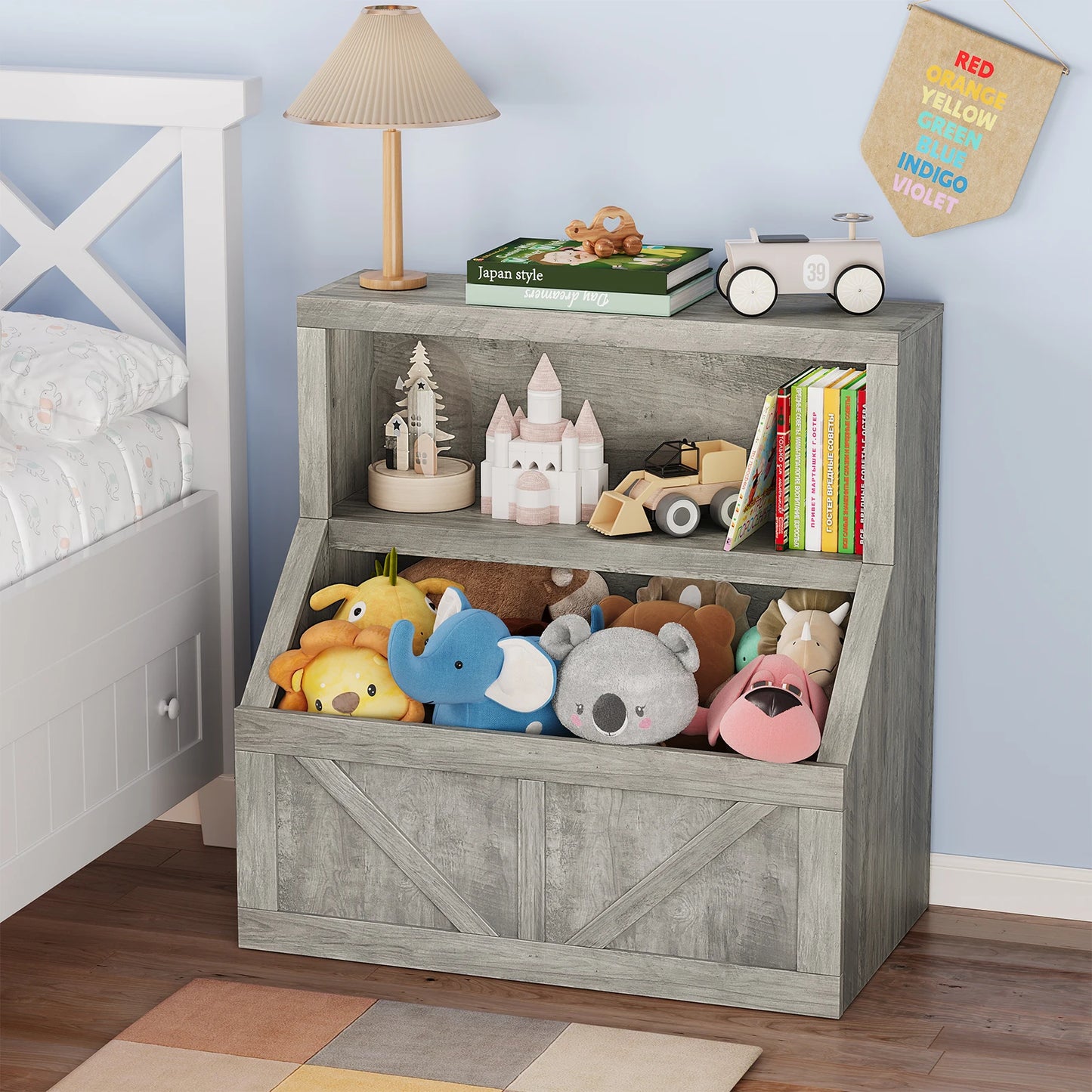 Wooden Kids Bookshelf & Toy Storage Organizer